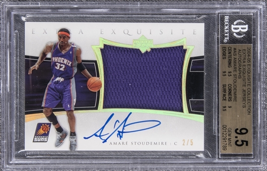 2004-05 UD "Exquisite Collection" Extra Exquisite Jerseys Autographs #AS Amare Stoudamire Signed Game Used Patch Card (#2/5) – BGS GEM MINT 9.5/BGS 10